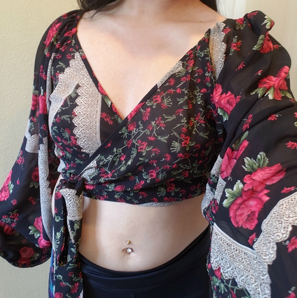 Floral wrap top blouse